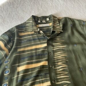 Haupt Abstract Print Button Up Short Sleeve Shirt Olive Green 44 XL 17.5‎